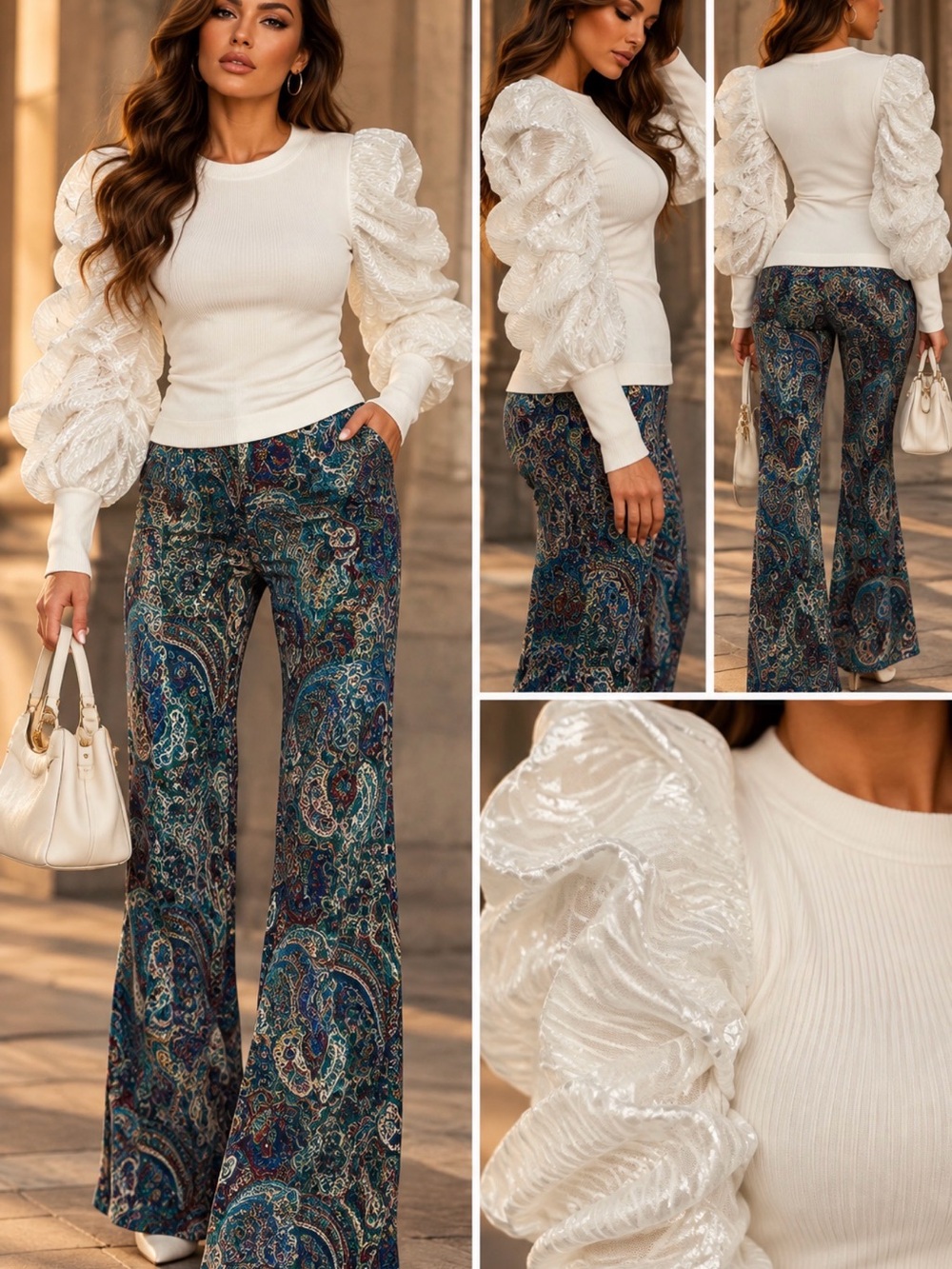 AKIRA Ivory Sheer Puff-Sleeve Knit Top